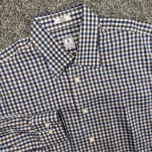 Peter Millar Men's Long Sleeve Cotton Button-Up Brown/Blue Dress Shirt Size M